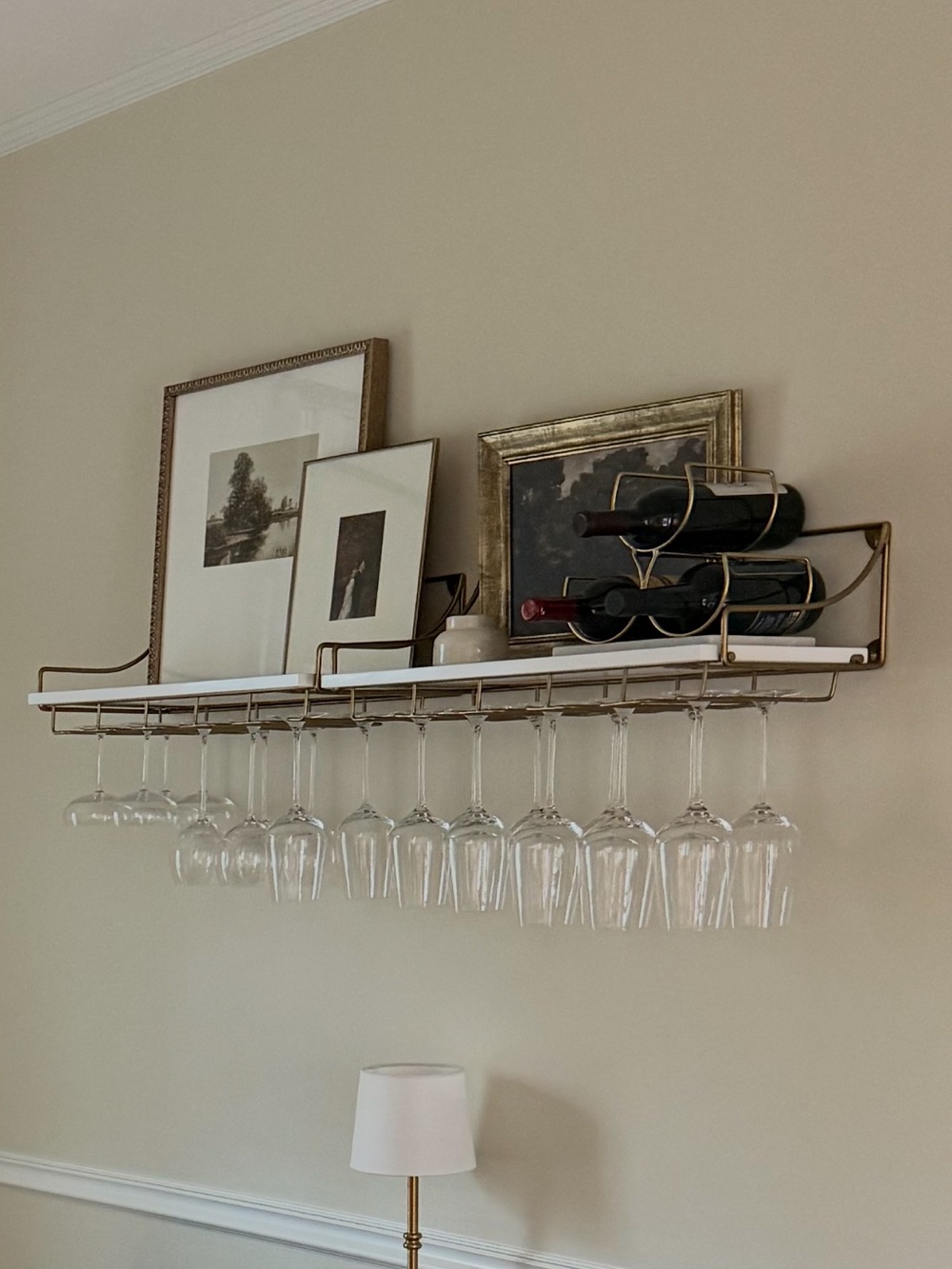 Anthropologie Brass Wall Wine Rack with Glass Holder- set of 2 shelves